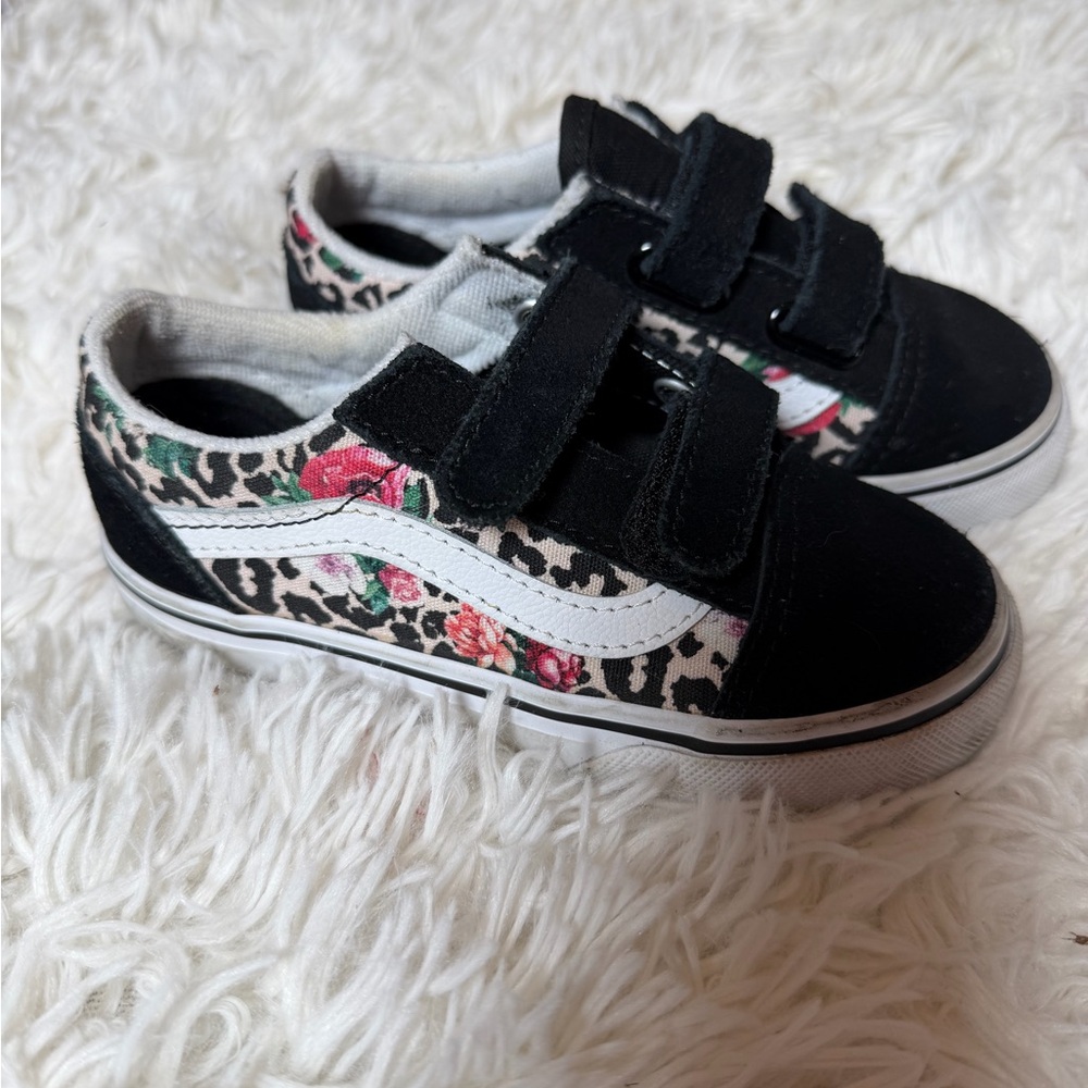 Vans Black and White Kids Sneakers with Floral Print